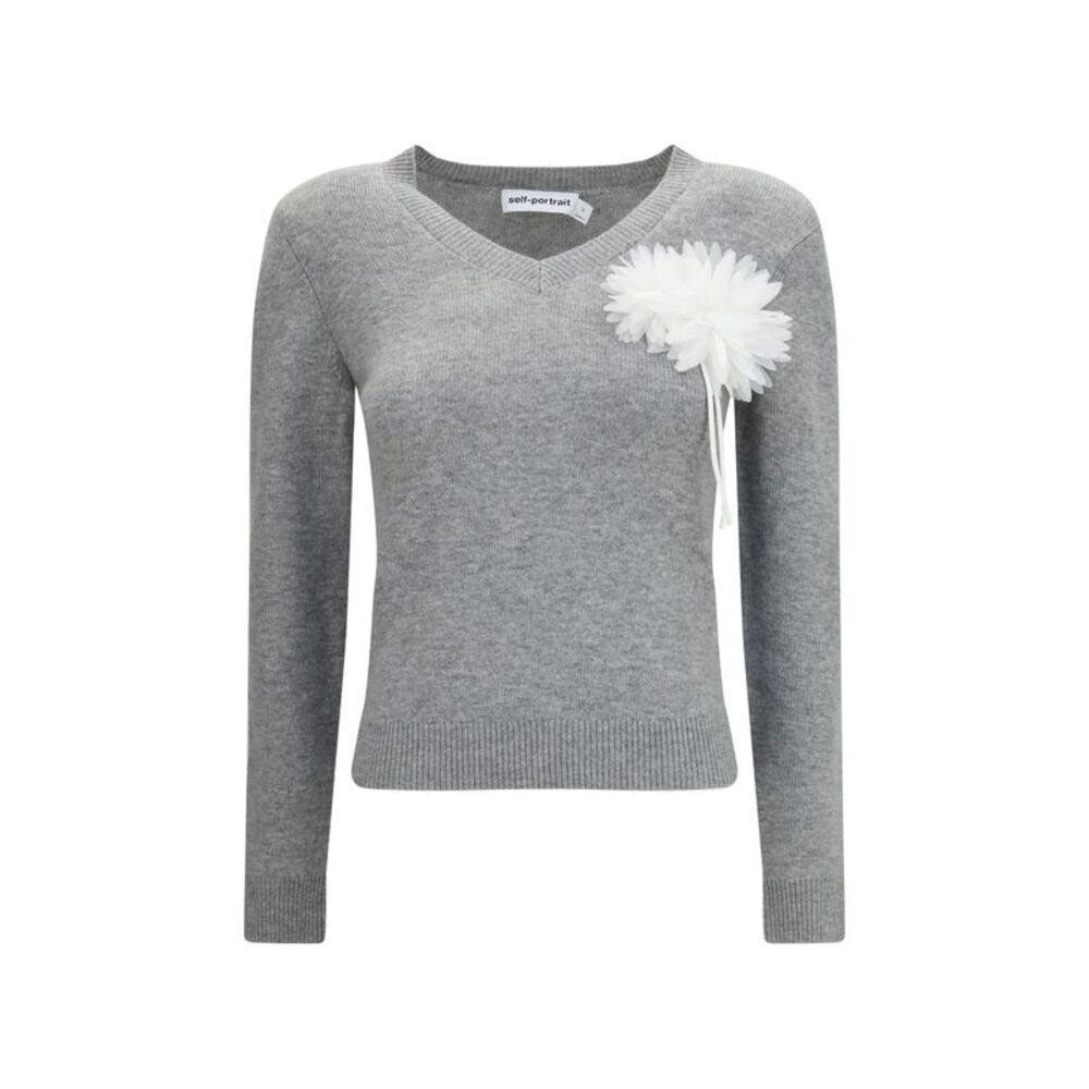 Self-Portrait Women Wool And Cashmere Blend Jumper With Floral Corsage
